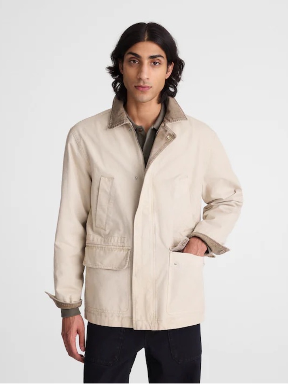 Madewell men’s Field Jacket in Cotton Canvas corduroy trim khaki color Sz M NWT